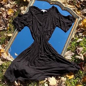 Black v-neck dress with shoulder cutouts